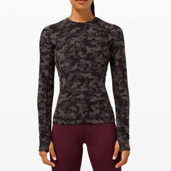 lululemon athletica Tops - Lululemon Runderful Long Sleeve Heritage Camo Jacquard Black Lunar Rock Size 4